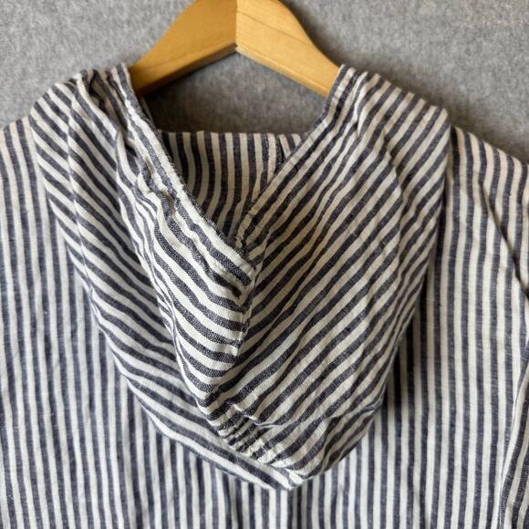 Tahari 100% Linen Button Down Shirt Womens XL Striped Hooded Lagenlook Coastal - Picture 6 of 12